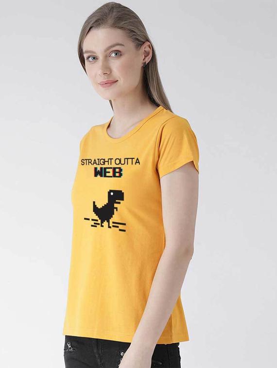 women's front print round neck t-shirt - 19782292 - Standard Image - 1