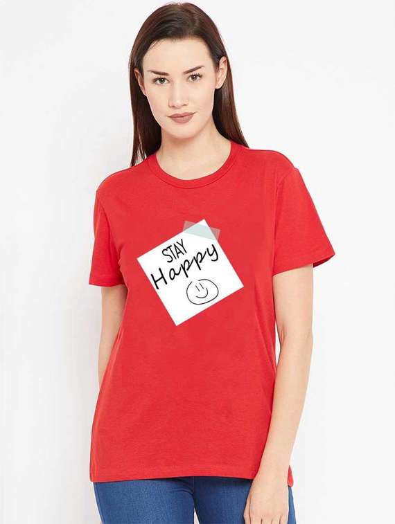 women's front print round neck t-shirt