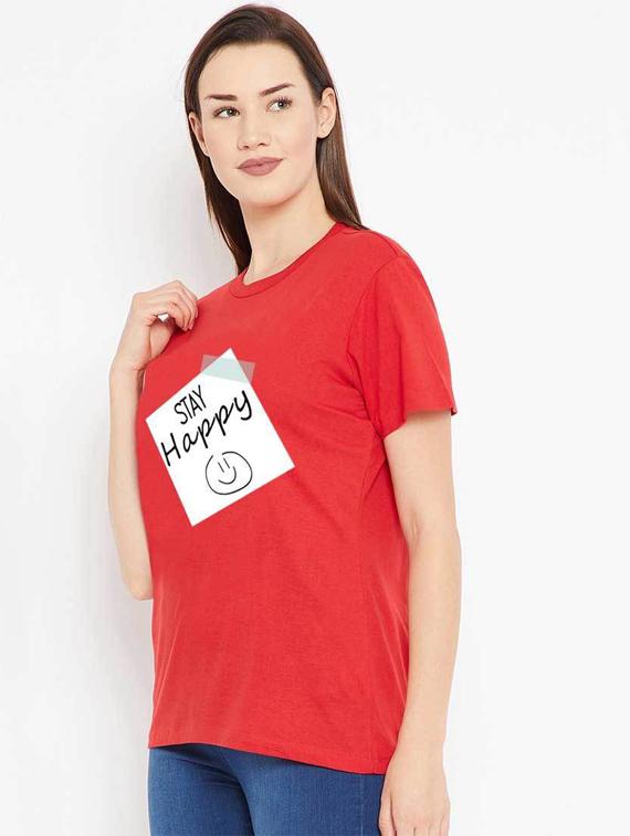 women's front print round neck t-shirt - 19782315 - Standard Image - 1