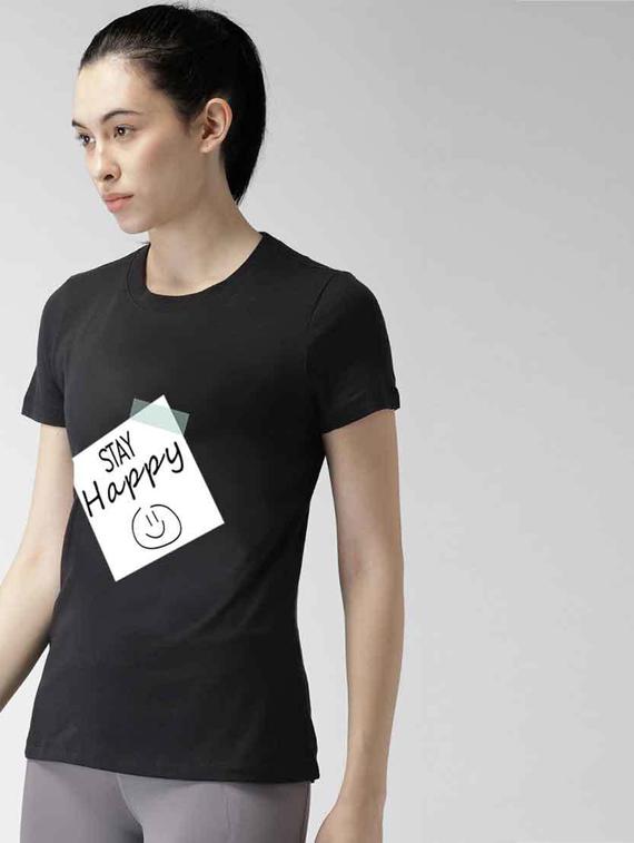 women's front print round neck t-shirt - 19782316 - Standard Image - 1
