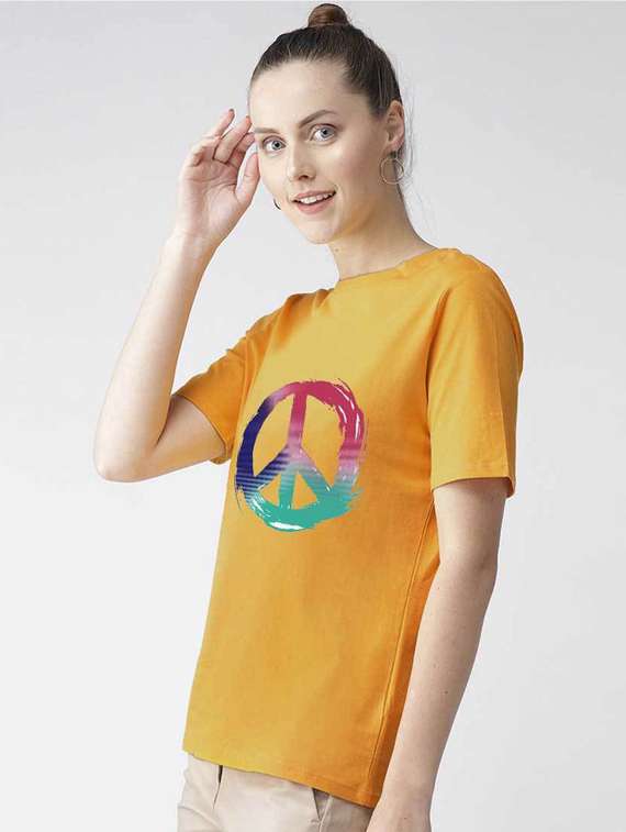 women's chest print crew neck t-shirt - 19782337 -  Standard Image - 1