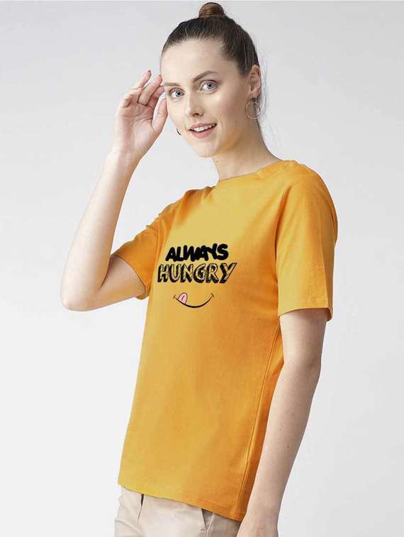 women's chest print round neck t-shirt - 19782362 - Standard Image - 1
