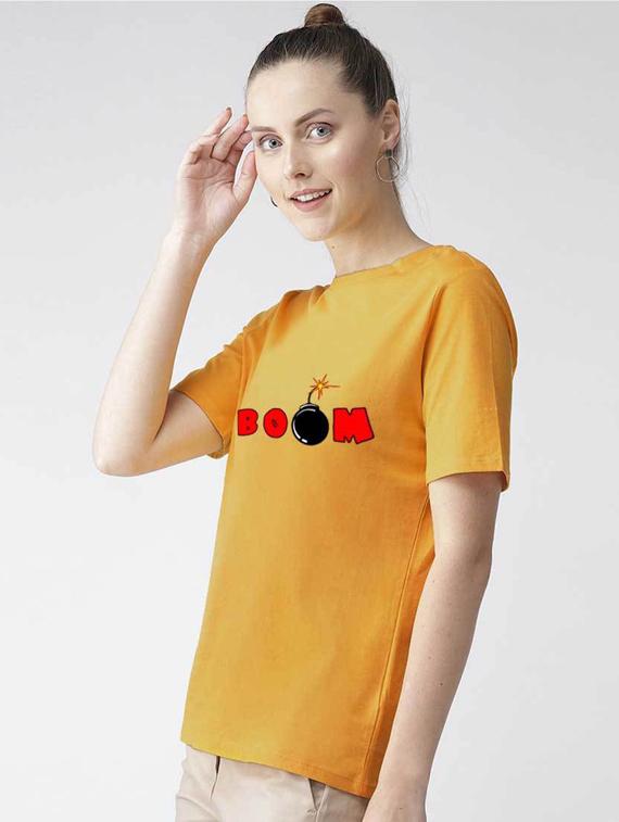 women's chest print round neck t-shirt - 19782366 - Standard Image - 1