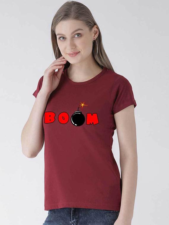 women's chest print round neck t-shirt - 19782367 - Standard Image - 1