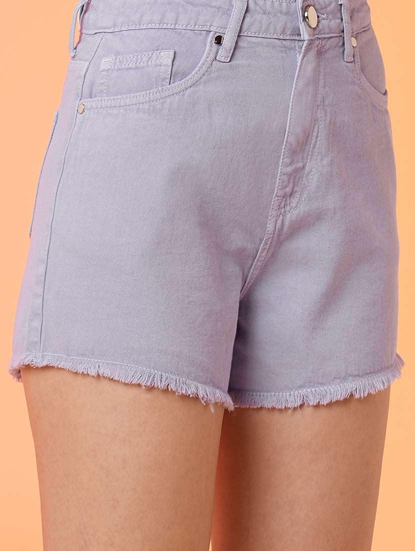 globus women lavender mid rise stretchable frayed denim shorts - 19782547 -  Standard Image - 4