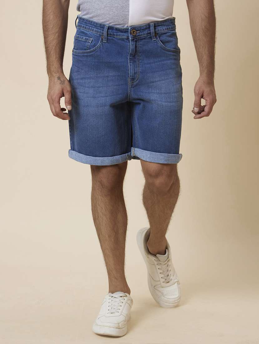  blue regular fit washed denim shorts