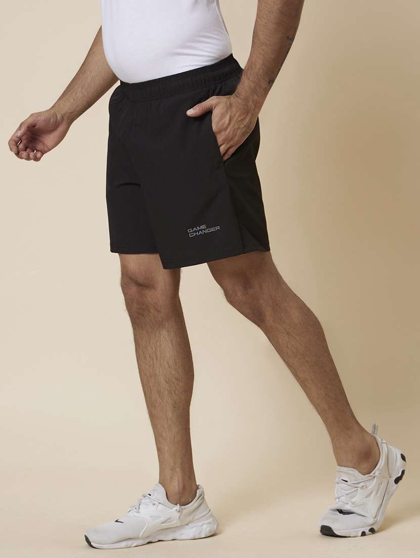  black solid regular fit sports shorts - 19782558 -  Standard Image - 1