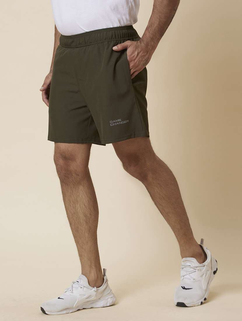 olive solid regular fit sports shorts - 19782559 -  Standard Image - 1