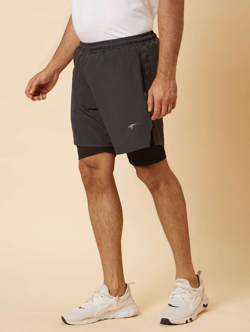 grey solid regular fit sports shorts with inner - 19782560 -  Standard Image - 1