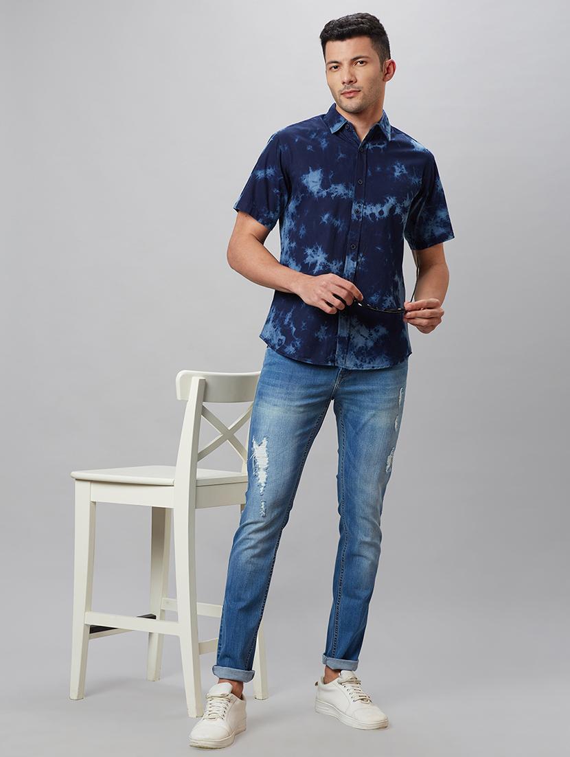 men blue cotton casual shirt - 19782659 - Standard Image - 4