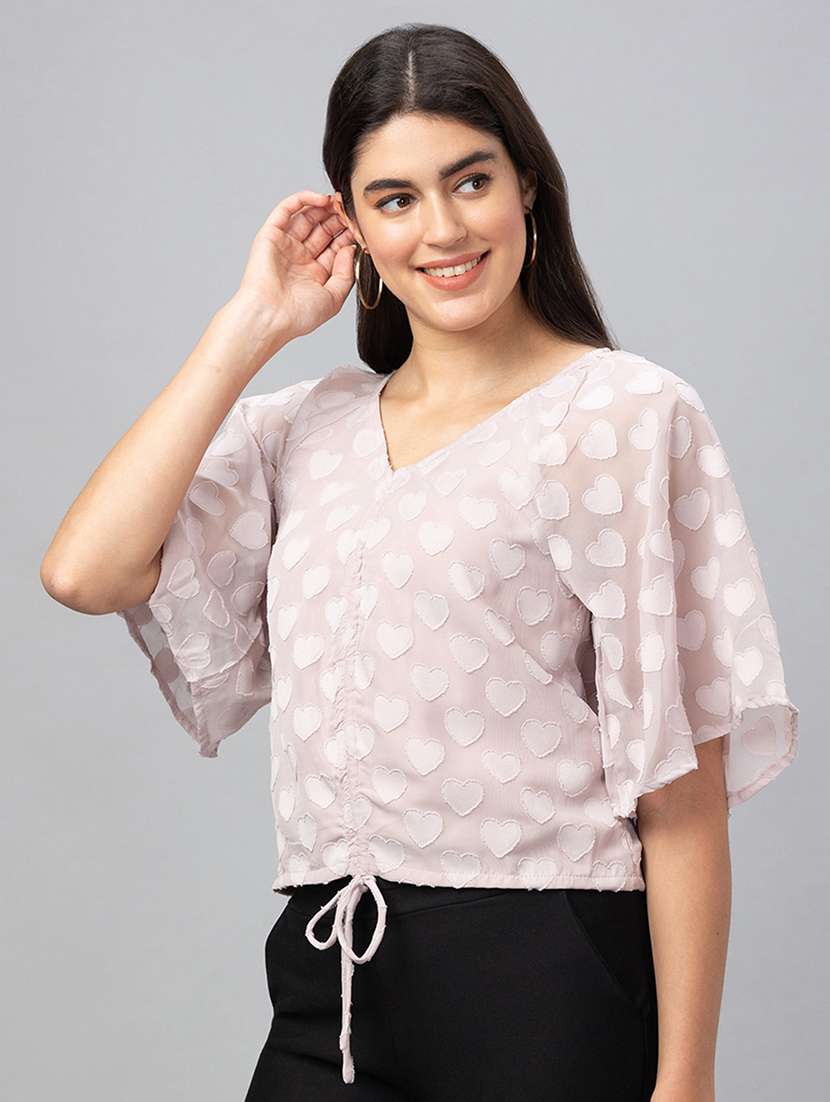 women pink polyester crop top - 19783710 -  Standard Image - 1
