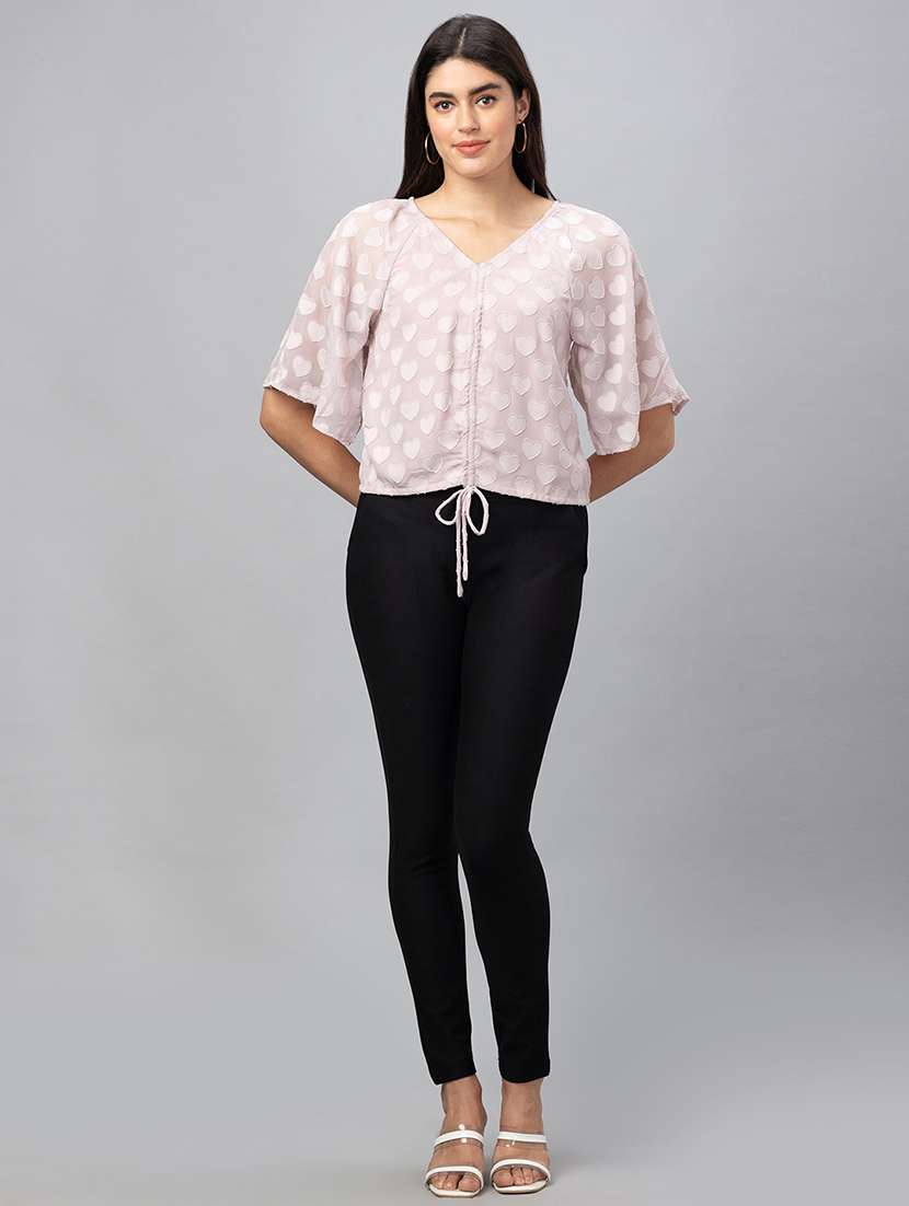 women pink polyester crop top - 19783710 - Standard Image - 4