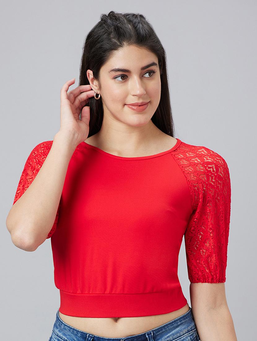 women red polyester crop top - 19783724 -  Zoom Image - 0