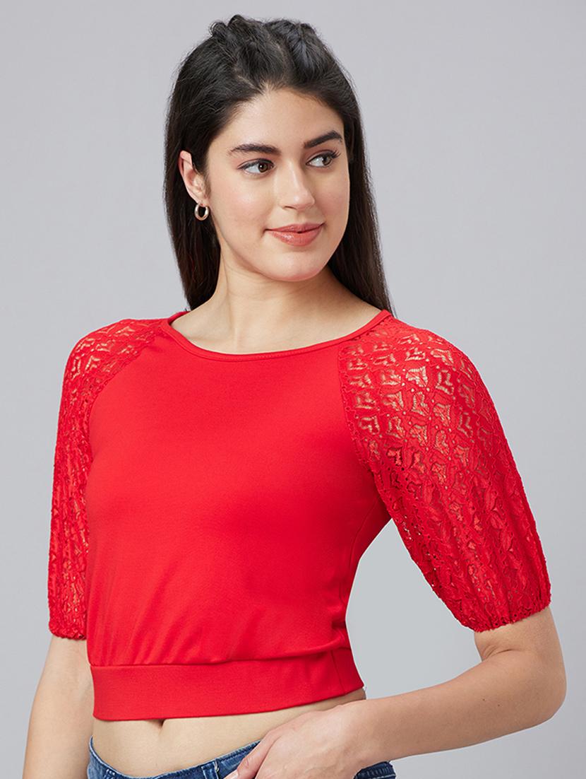 women red polyester crop top - 19783724 -  Standard Image - 1