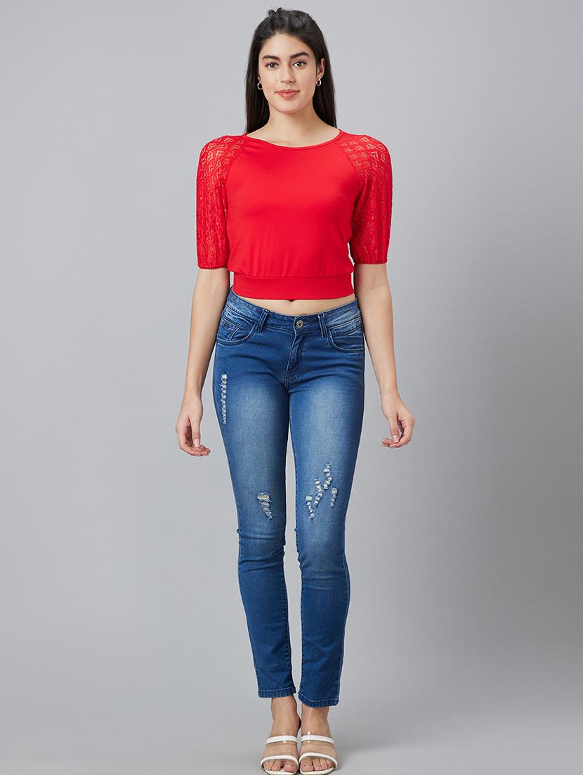 women red polyester crop top - 19783724 - Standard Image - 4