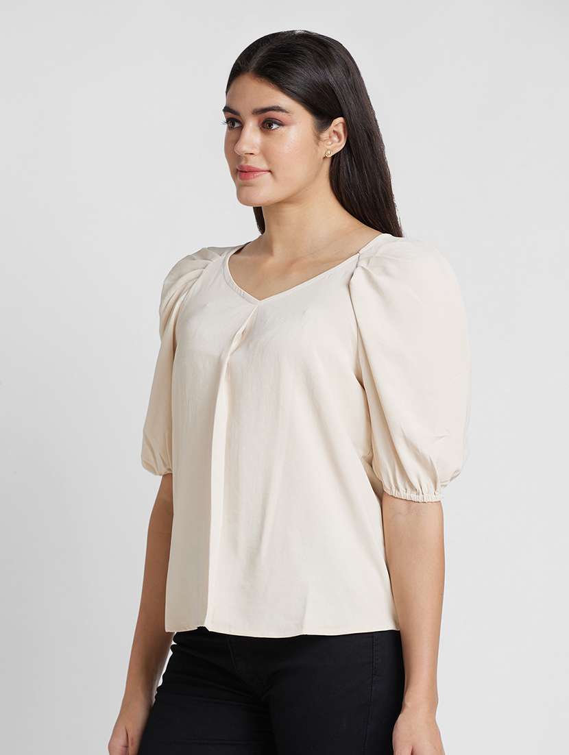 women cream polyester regular top - 19783727 -  Standard Image - 1