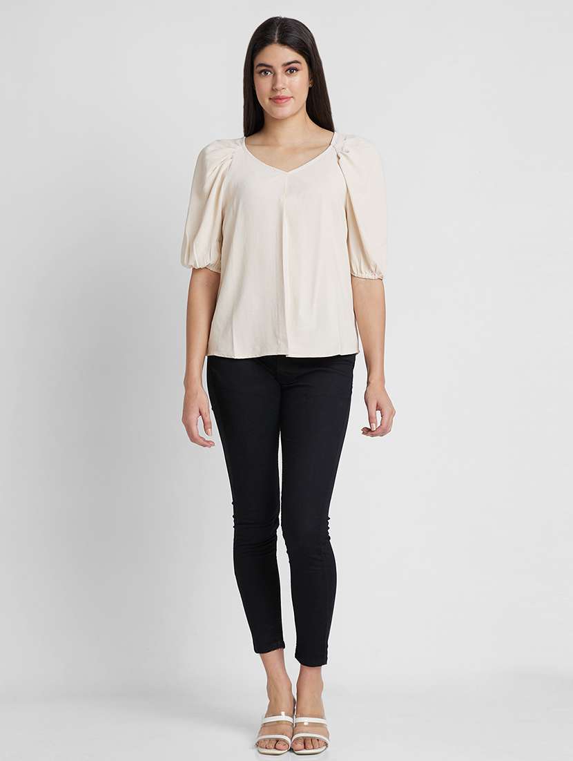 women cream polyester regular top - 19783727 -  Standard Image - 4