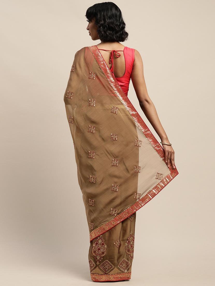 women's embroidered saree with blouse - 19783906 - Standard Image - 1