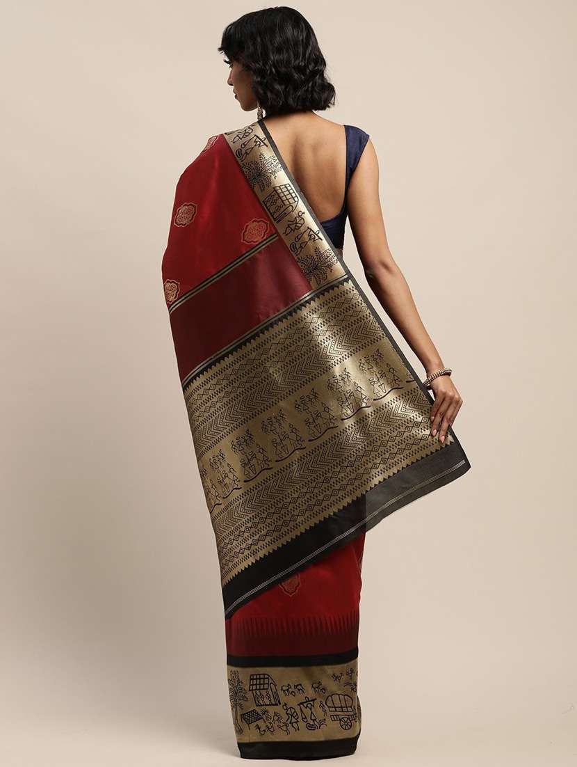 women's bordered royal blue colored saree with blouse - 19783918 -  Standard Image - 1