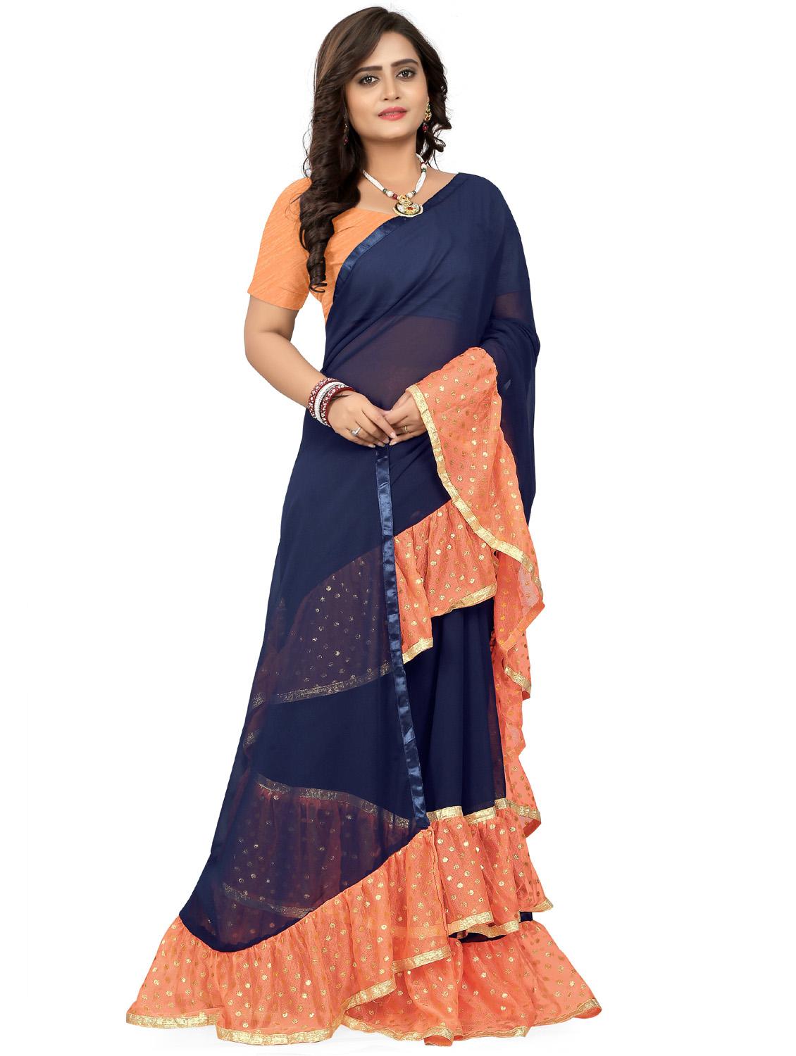 women's self design navy blue colored saree - 19784049 -  Standard Image - 1