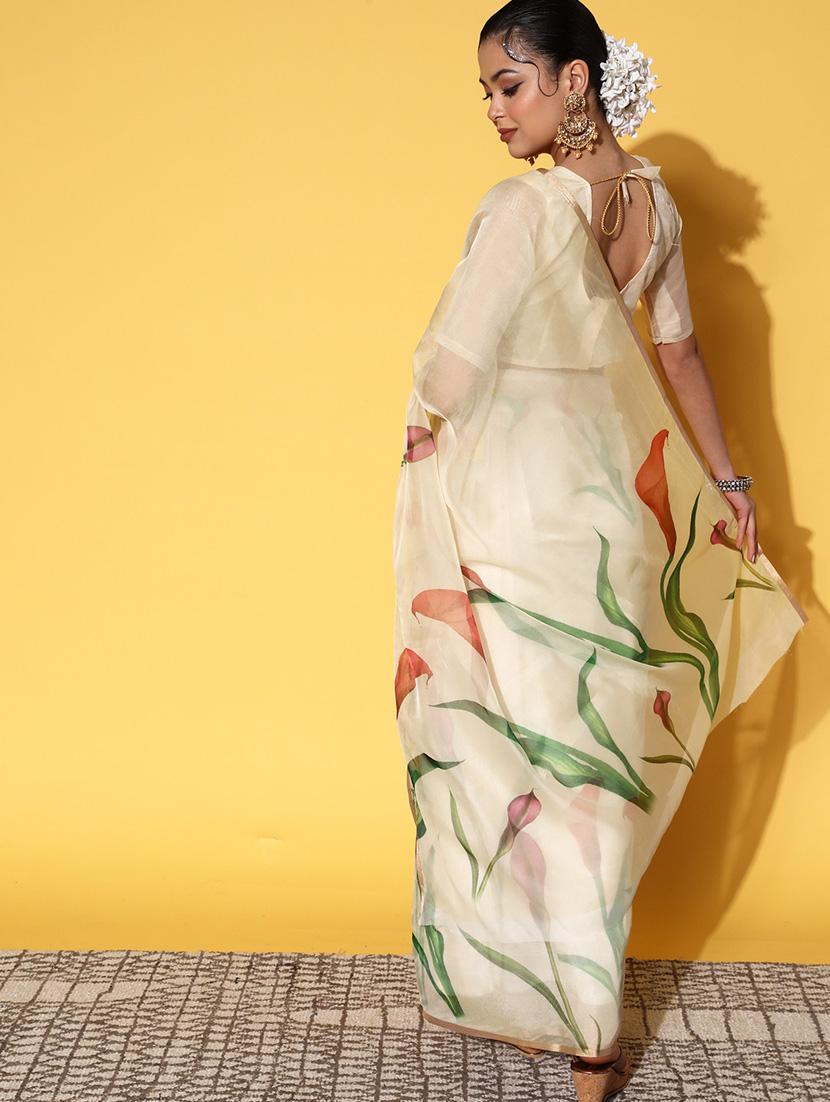 floral printed saree v with blouse - 19784118 - Standard Image - 1