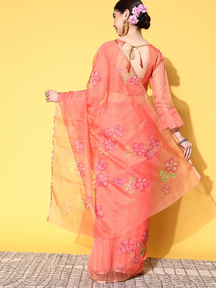 printed woven saree with blouse - 19784121 - Standard Image - 1
