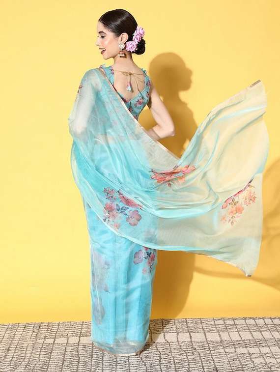 floral print woven saree with blouse - 19784123 -  Standard Image - 1