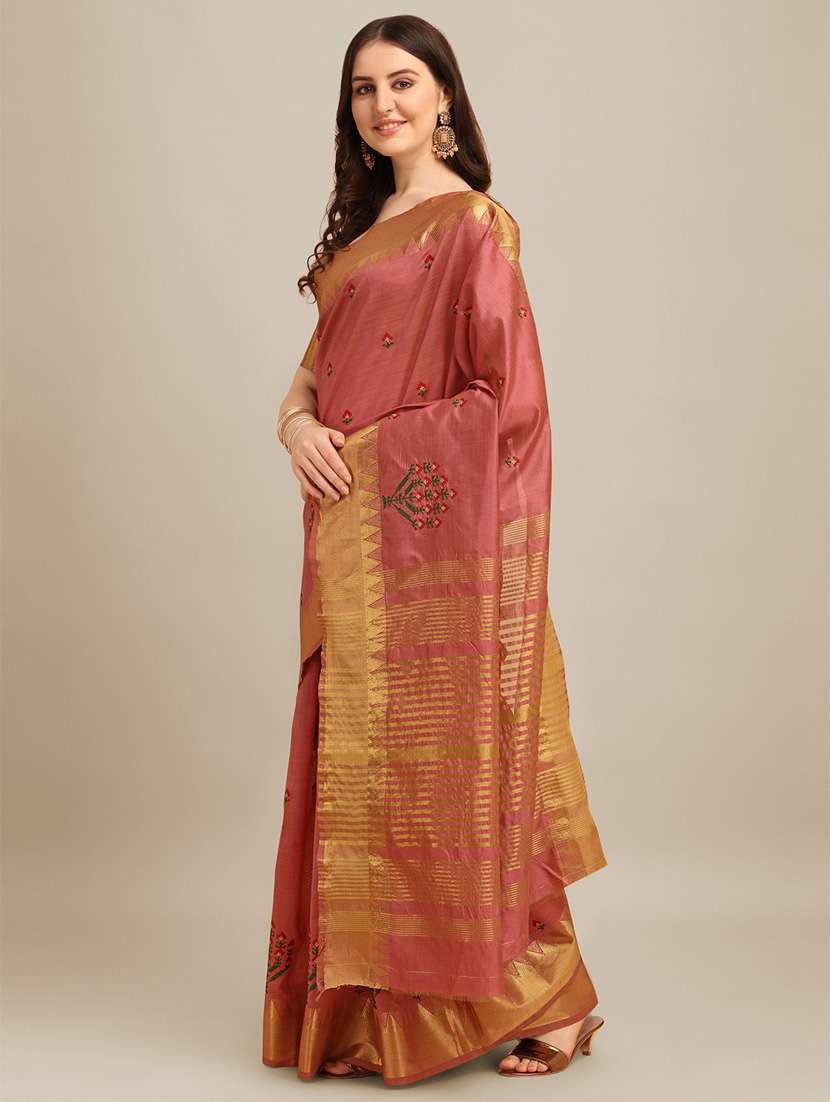 women's self design rust colored saree - 19784476 - Standard Image - 1