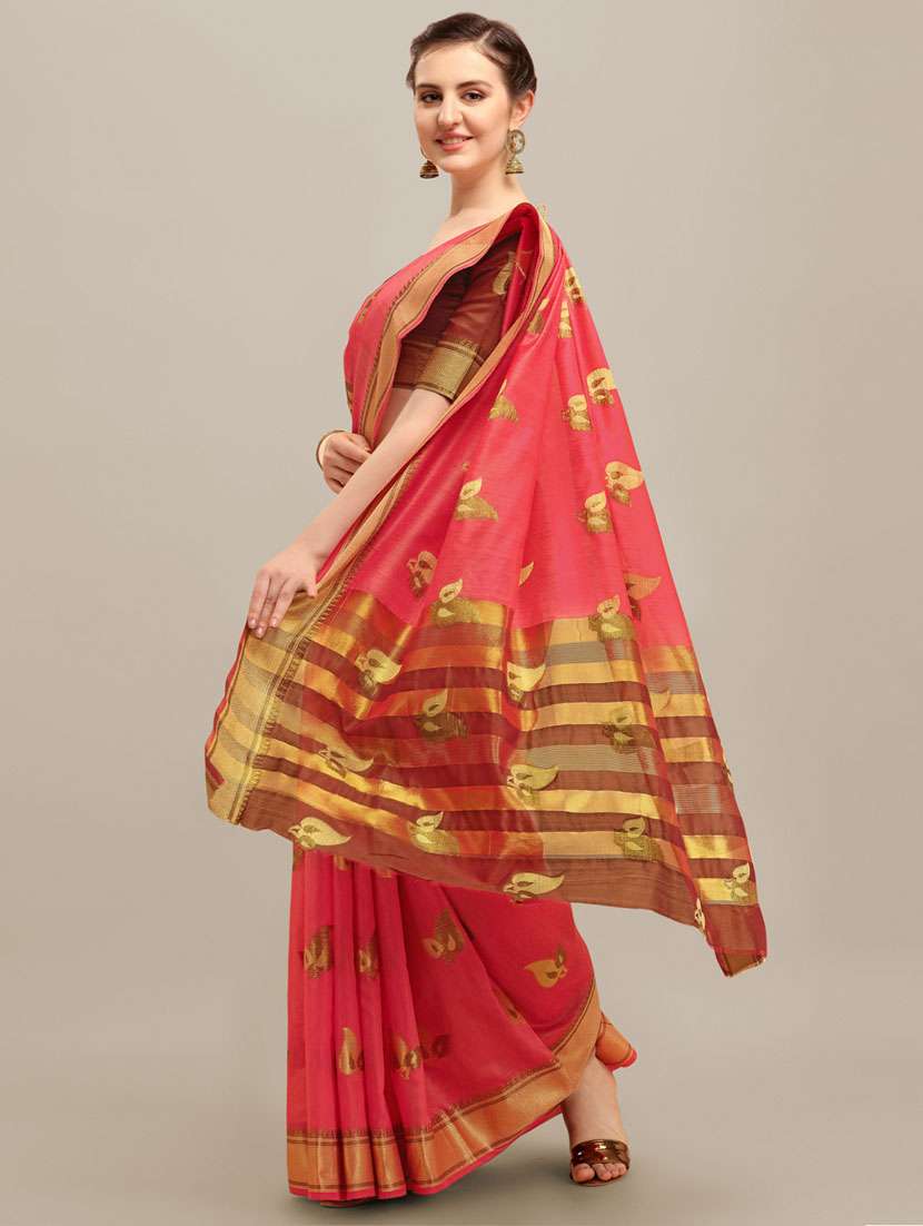 women's self design orange colored saree with blouse - 19784495 -  Standard Image - 1