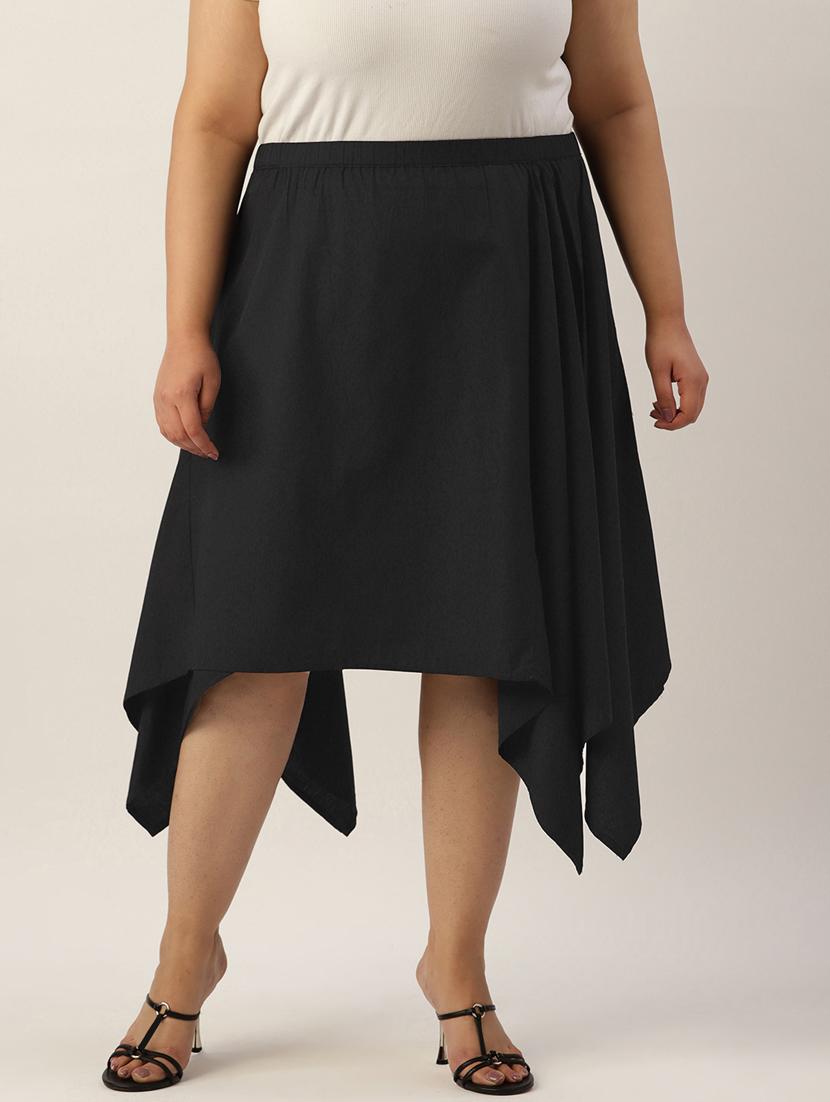 women solid high rise asymmetric skirt - 19784664 -  Zoom Image - 0