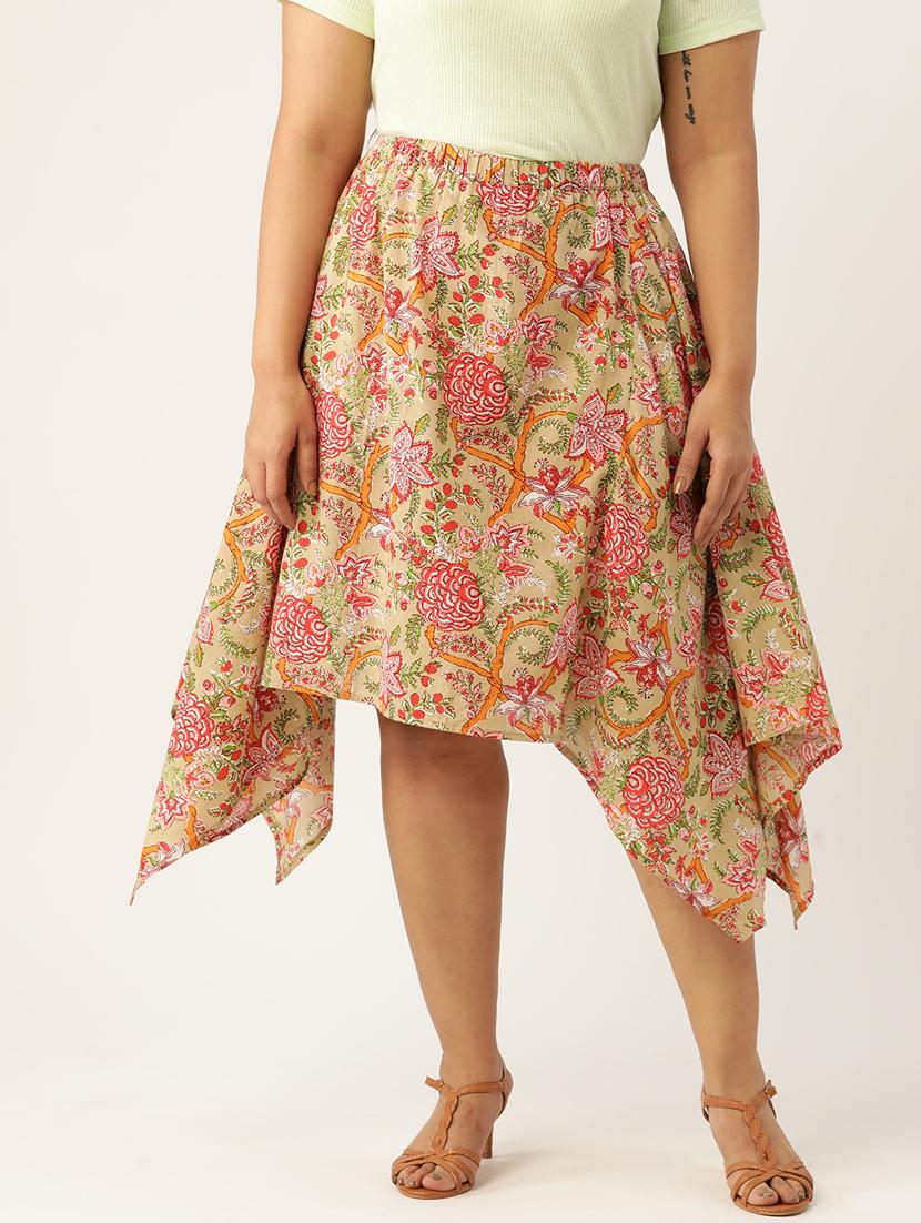 women printed high rise asymmetric skirt - 19784667 -  Zoom Image - 0