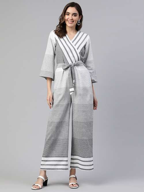 grey cotton full leg  jumpsuit - 19784844 -  Standard Image - 0