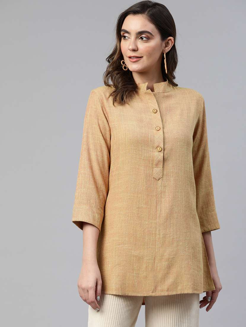 women solid mandarin neck a-line kurta