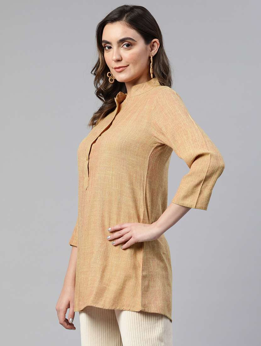 women solid mandarin neck a-line kurta - 19784853 -  Standard Image - 1