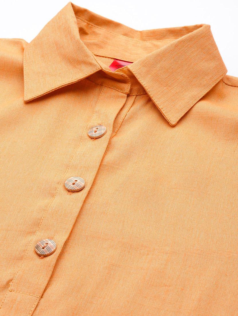 women orange solid roll up sleeve straight kurti - 19784861 - Standard Image - 4