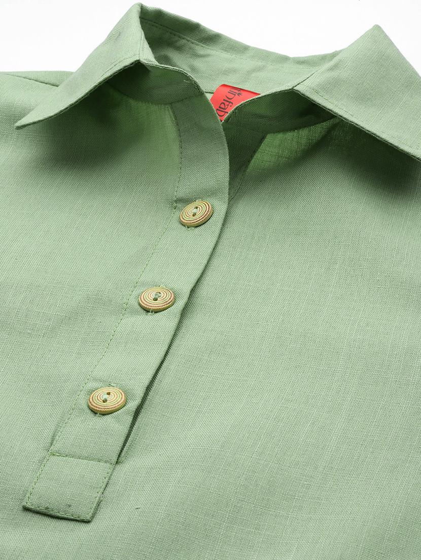 women green solid roll up sleeve kurti - 19784863 - Standard Image - 4