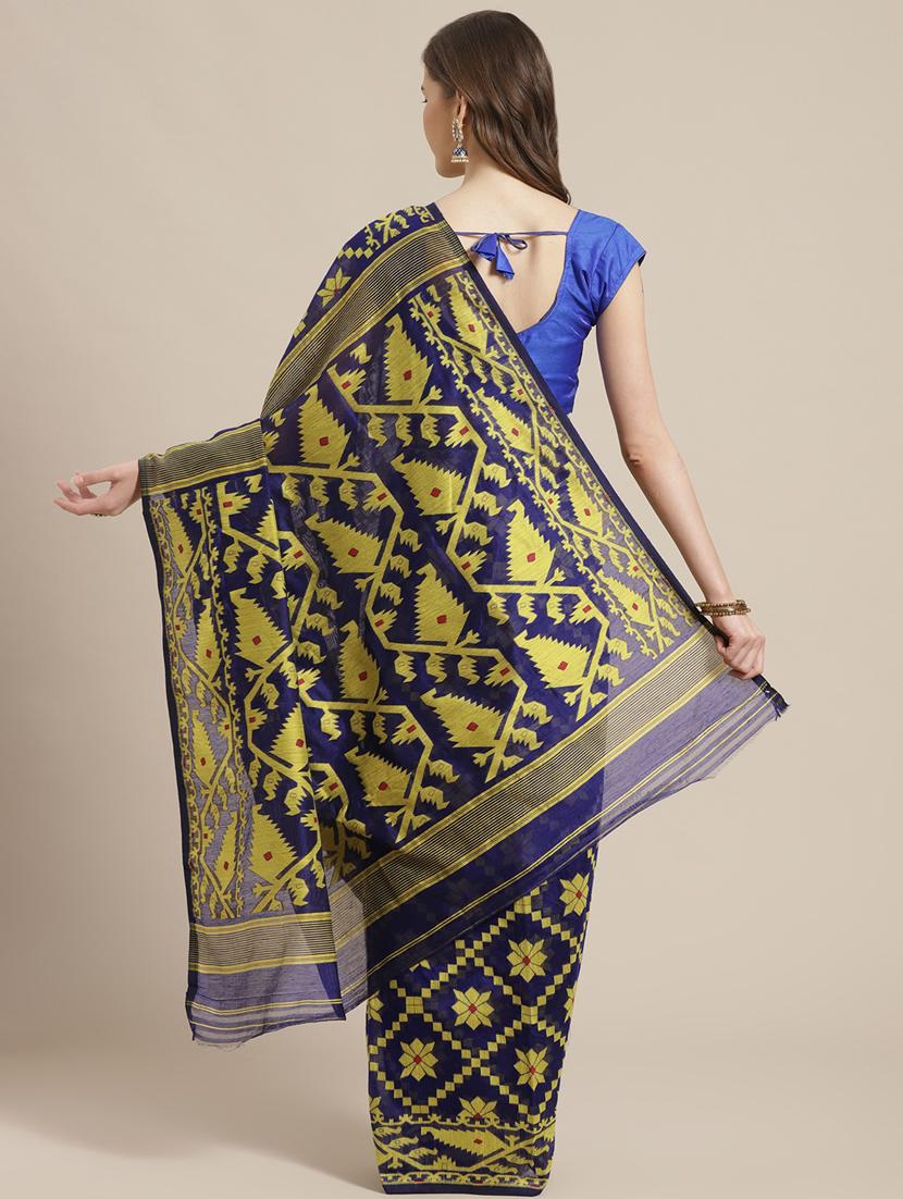 women's printed royal blue colored saree - 19785225 - Standard Image - 1