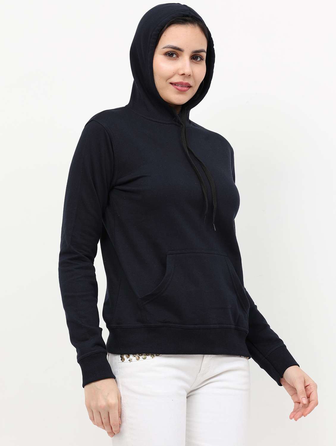 navy blue solid hooded neck sweatshirt - 19785441 - Standard Image - 1