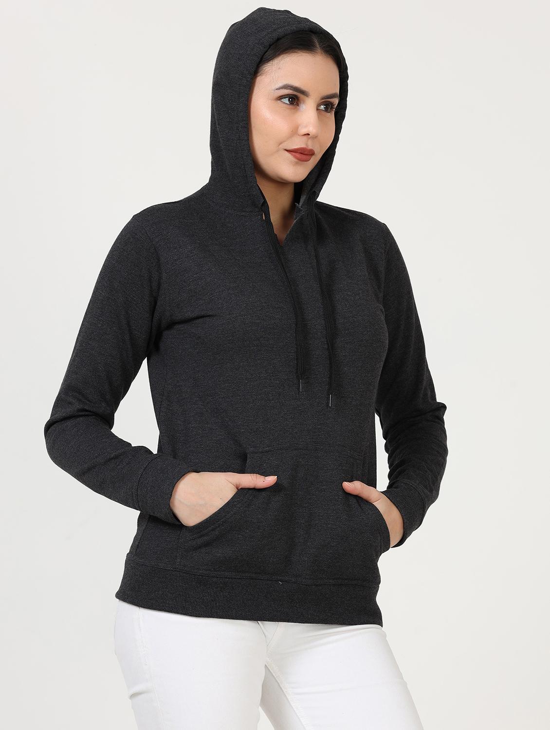 charcoal solid hooded neck sweatshirt - 19785446 - Standard Image - 1
