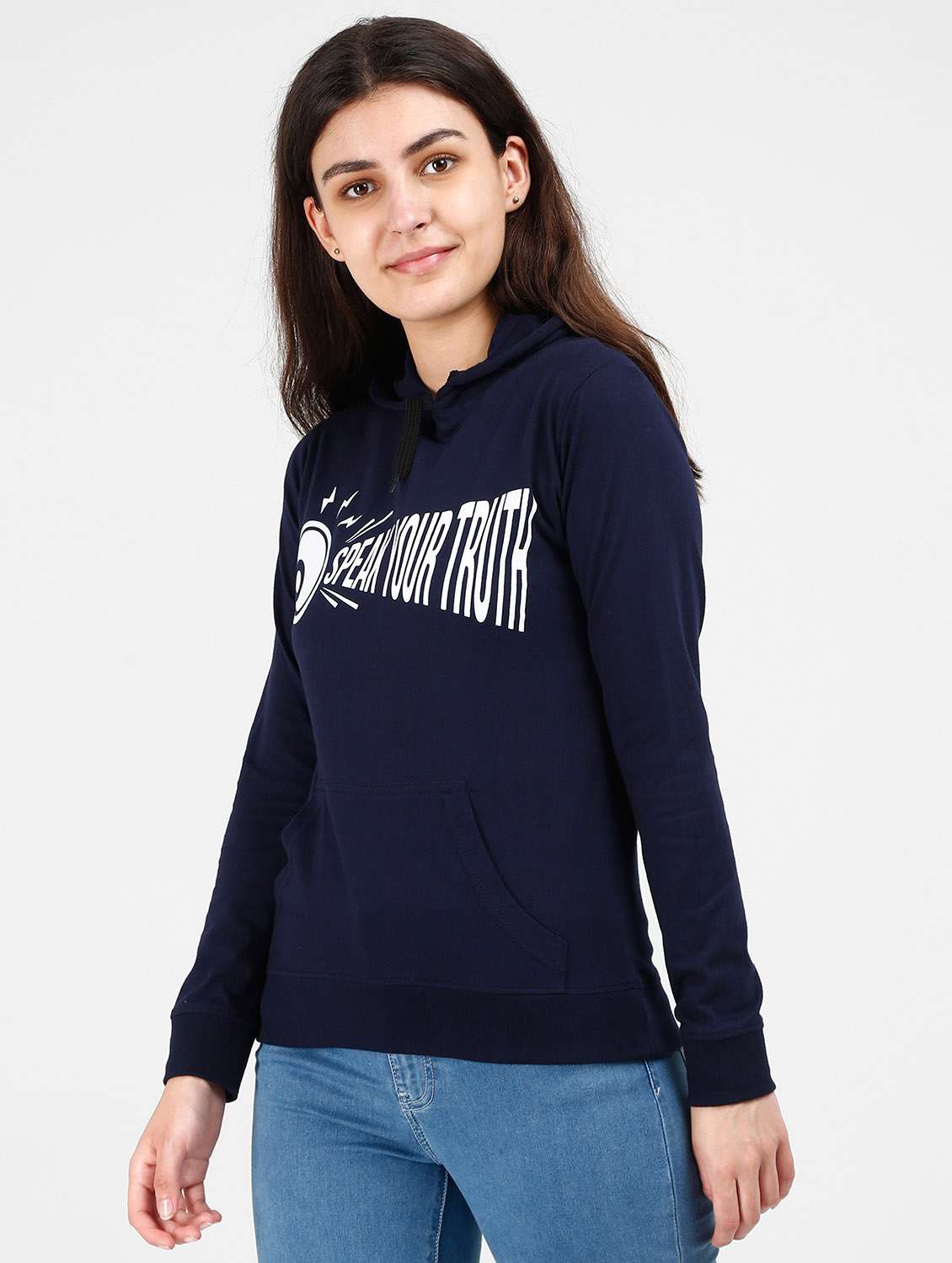 navy blue printed hooded neck zipper sweatshirt - 19785460 - Standard Image - 1