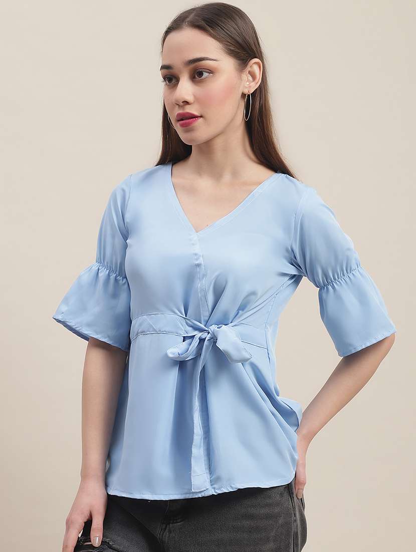 women's peplum overlap neck top