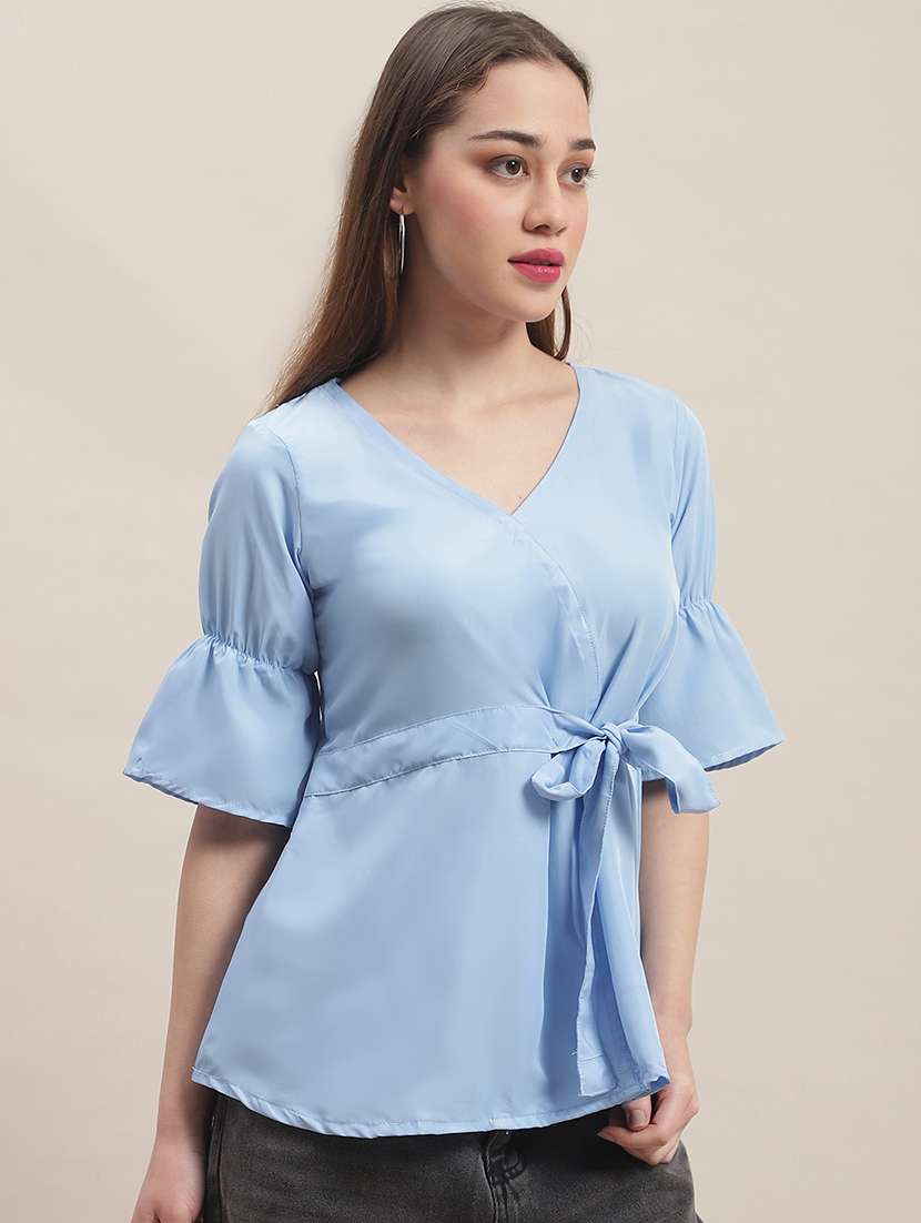 women's peplum overlap neck top - 19786484 -  Standard Image - 1