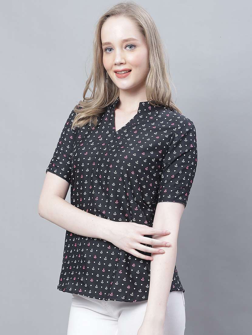 women's straight mandarin neck top - 19786487 - Zoom Image - 0
