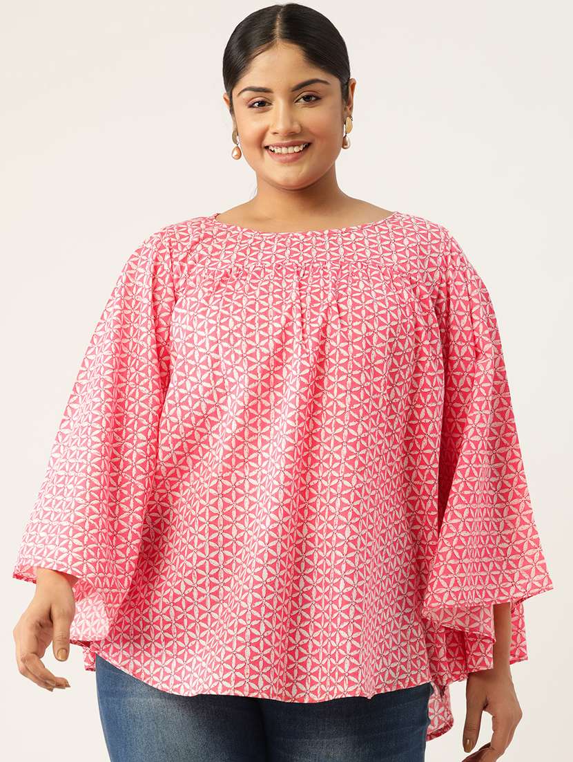 women plus size printed bell sleeves top