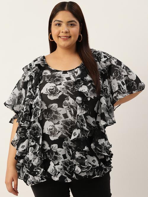 women's ruffle round neck top - 19795442 - Standard Image - 0