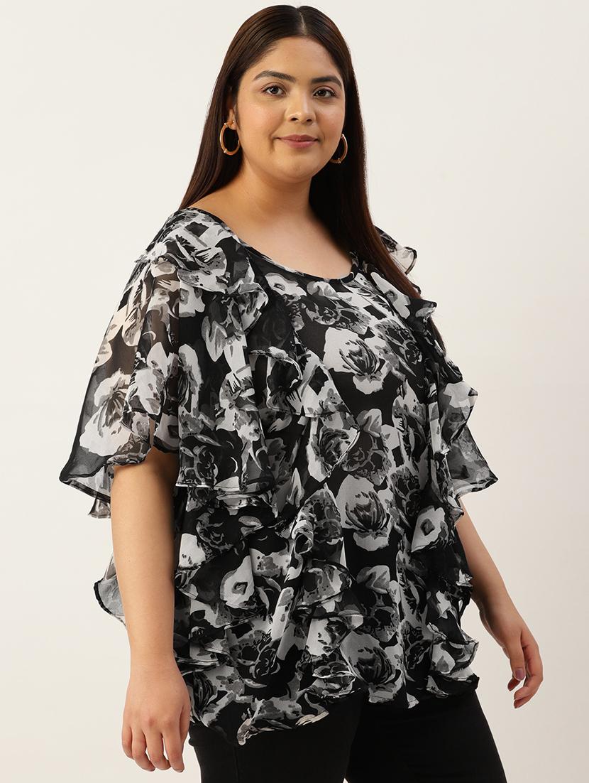 women's ruffle round neck top - 19795442 - Standard Image - 1
