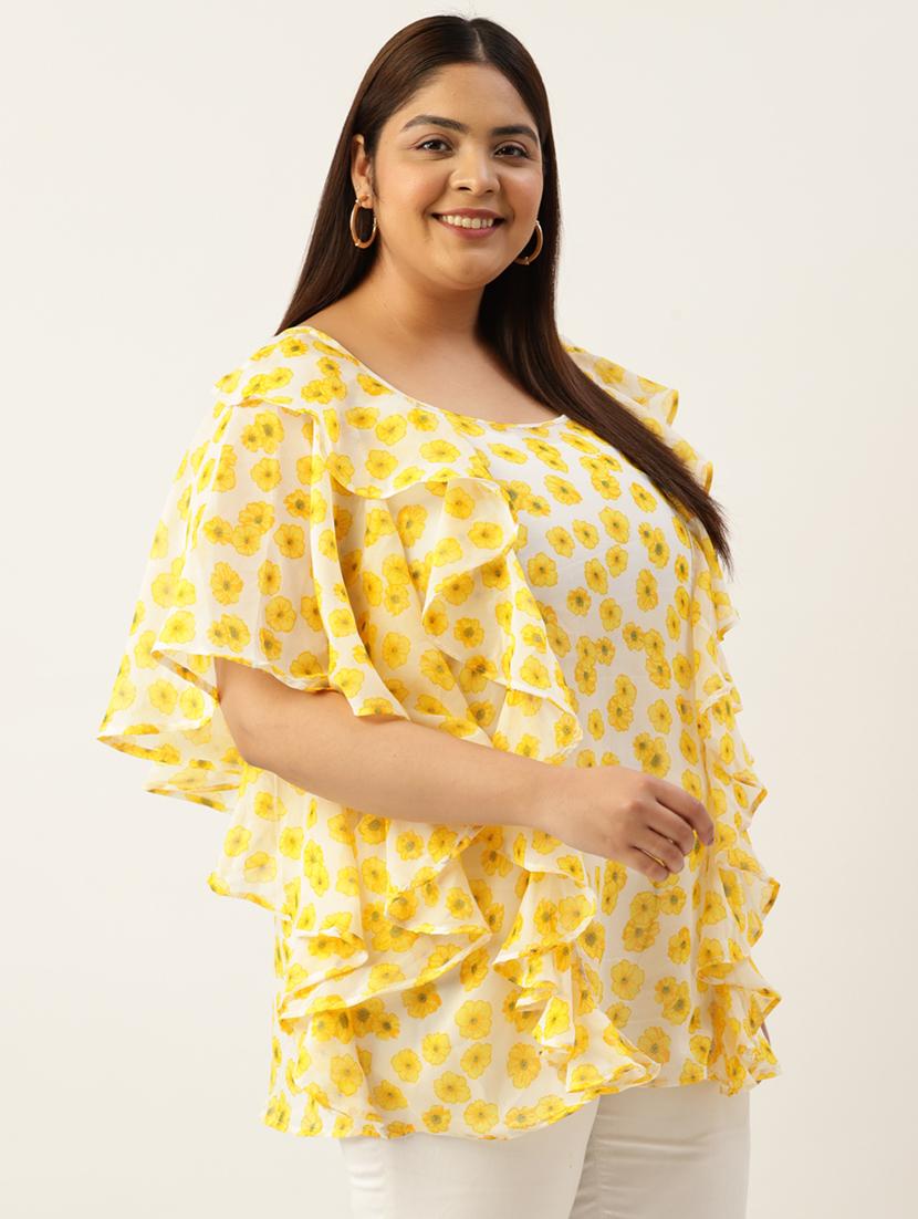 women's ruffle round neck top - 19795445 - Standard Image - 1