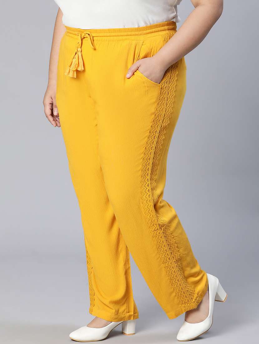 solid yellow plus size flat front trouser - 19795461 -  Standard Image - 1
