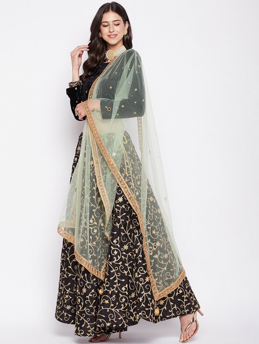 green embroidered gota work net dupatta - 19795914 - Standard Image - 1