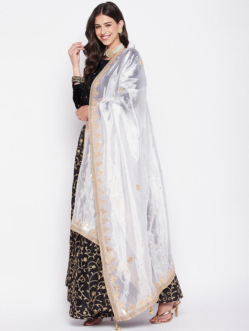 white gota work embroidered dupatta - 19795947 -  Standard Image - 1